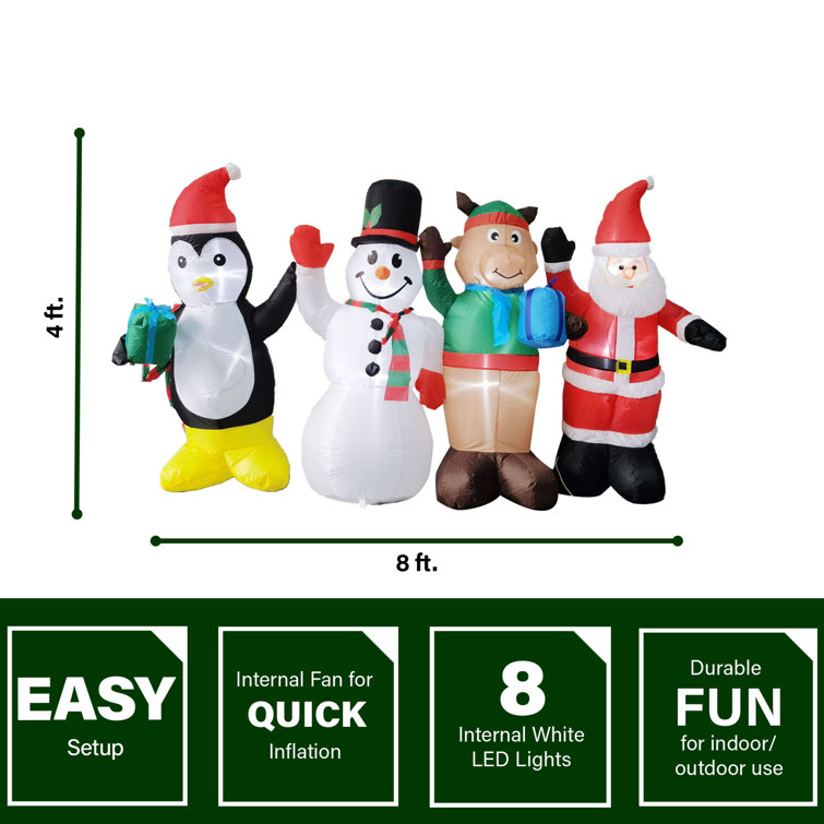 4-Ft. Tall Pre-Lit Inflatable Penguin, Snowman, Reindeer, and Santa Friends